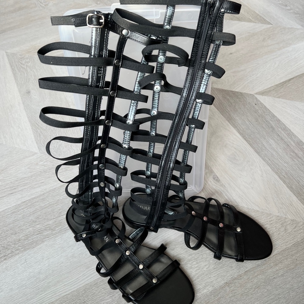Stuart Weitzman Black Knee-High Gladiator Sandals - Picture 3 of 8